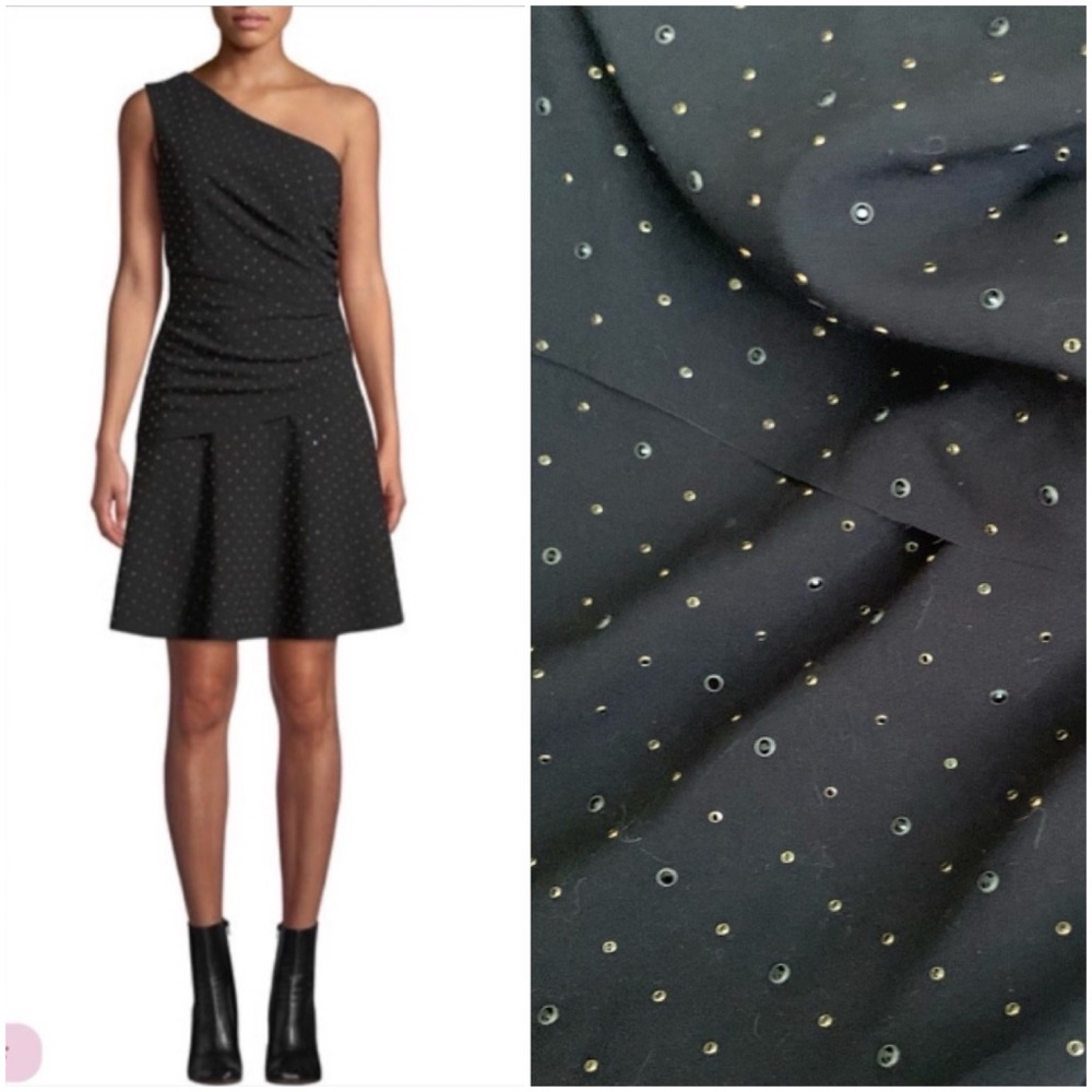 Kobi Halperin Black Metal Studded One Shoulder Dress